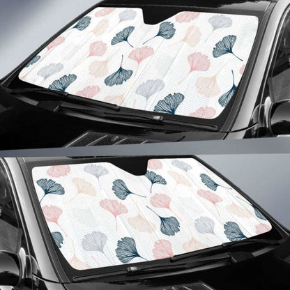 Black Gray Cream Coral Ginkgo Leaves Pattern Car Auto Sun Shades