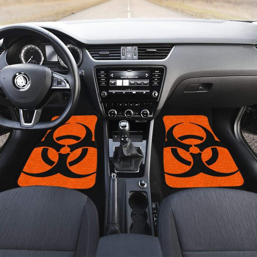 Black Biohazard Sign Orange Background Car Floor Mats