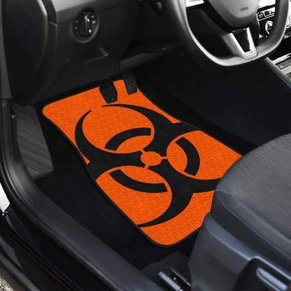 Black Biohazard Sign Orange Background Car Floor Mats