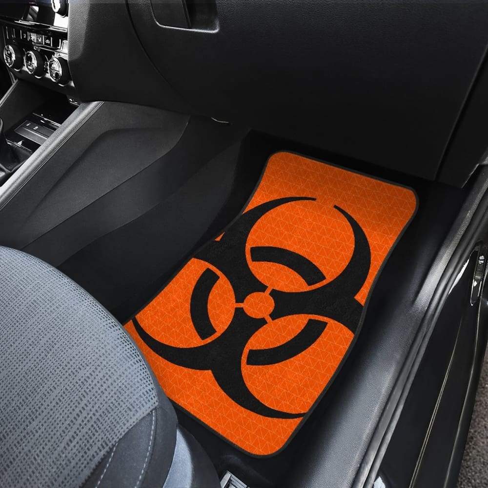 Black Biohazard Sign Orange Background Car Floor Mats