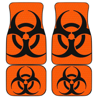 Black Biohazard Sign Orange Background Car Floor Mats
