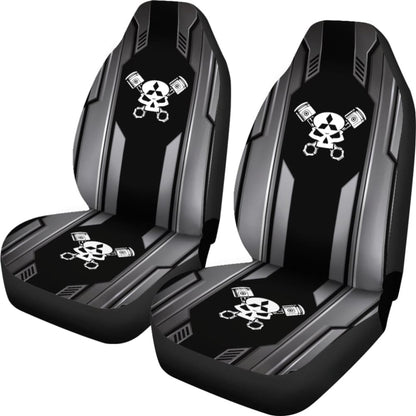 Black Themed Mechanic Skull Mitsubishi Car Seat Covers