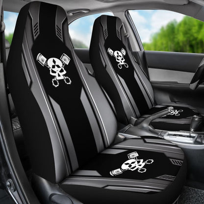 Black Themed Mechanic Skull Mitsubishi Car Seat Covers
