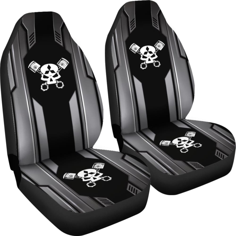 Black Themed Mechanic Skull Mitsubishi Car Seat Covers