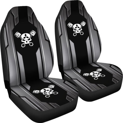Black Themed Mechanic Skull Mitsubishi Car Seat Covers