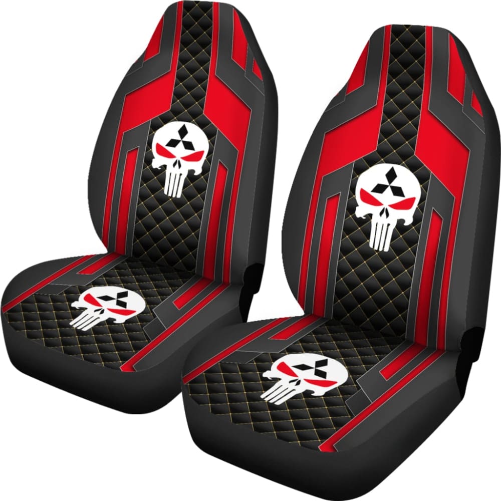 Black Red Punisher Skull Mitsubishi Car Seat Covers