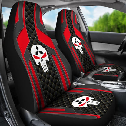 Black Red Punisher Skull Mitsubishi Car Seat Covers