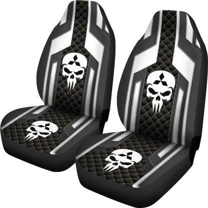 Black White Punisher Skull Mitsubishi Car Seat Covers