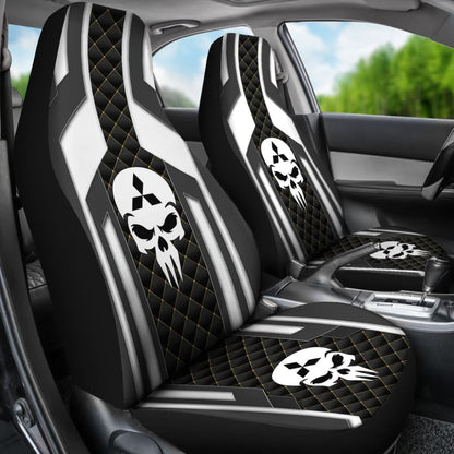 Black White Punisher Skull Mitsubishi Car Seat Covers