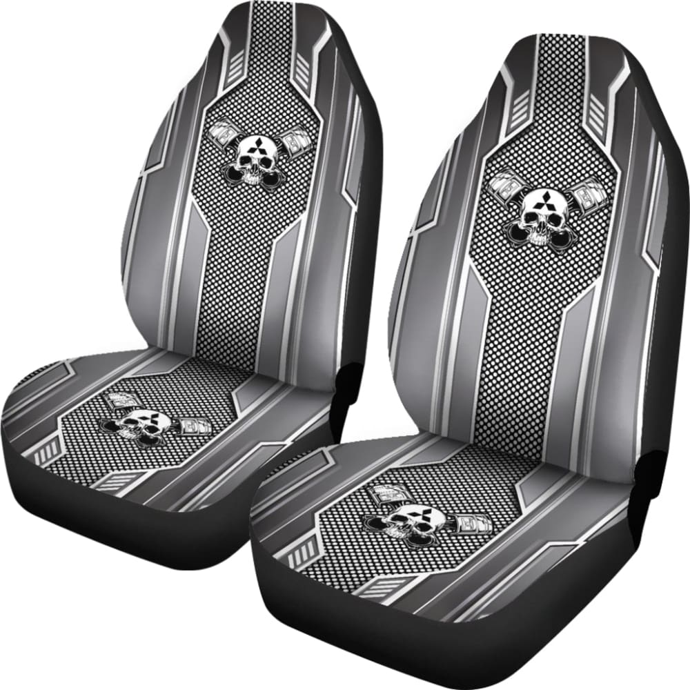 Black White Mechanic Skull Mitsubishi Car Seat Covers