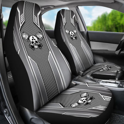 Black White Mechanic Skull Mitsubishi Car Seat Covers