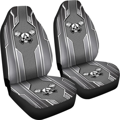 Black White Mechanic Skull Mitsubishi Car Seat Covers