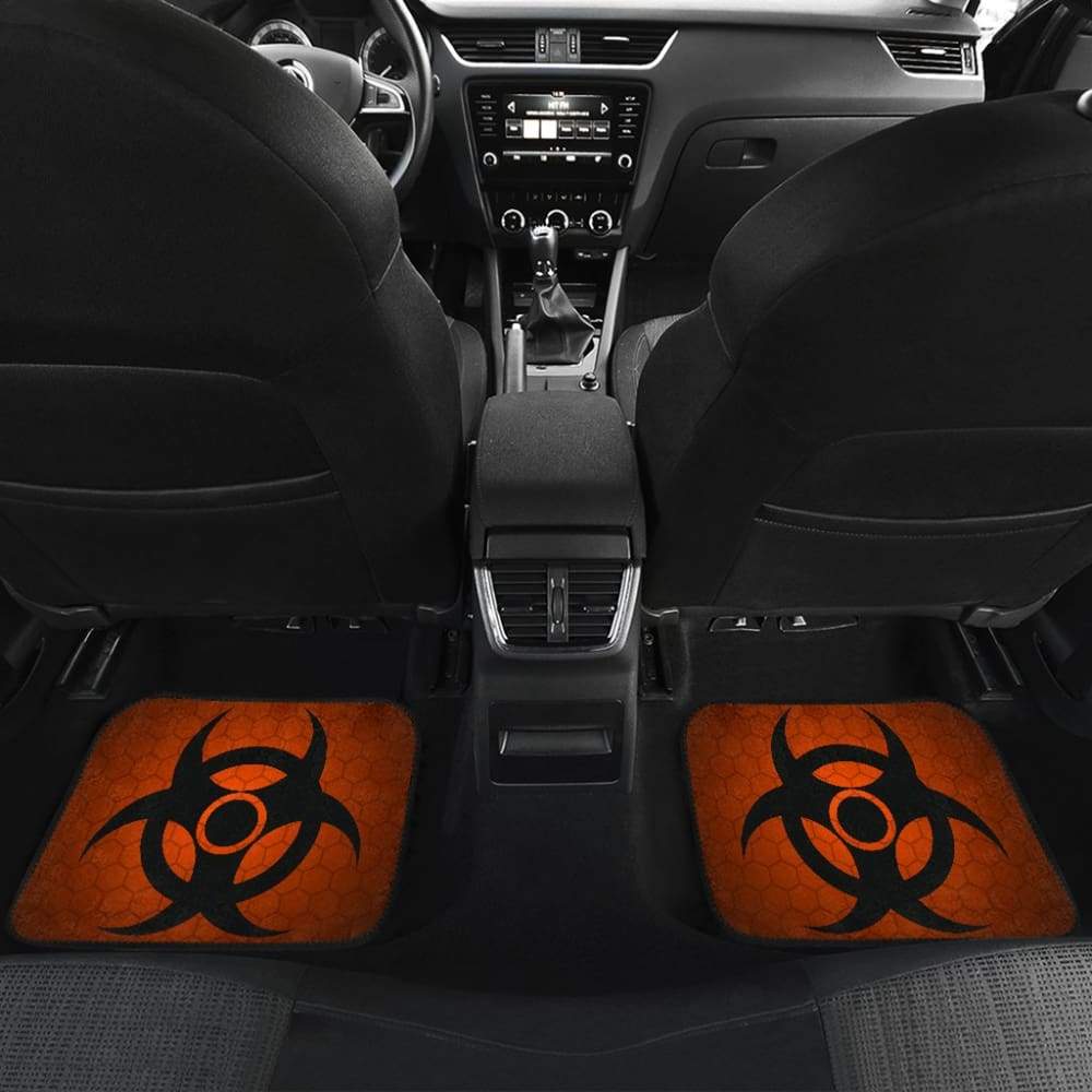Black Biohazard Warning Orange Background Car Floor Mats