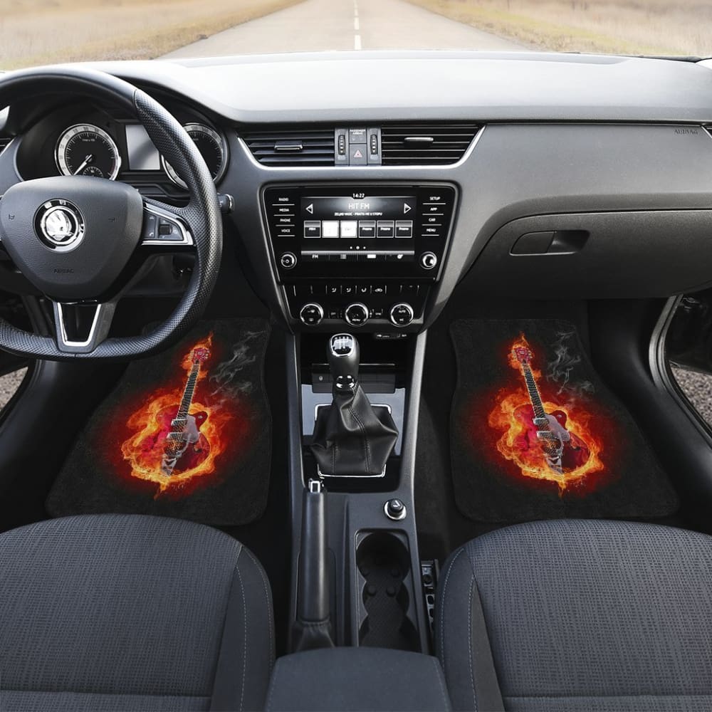 Be Unique With Electric Guitar Burned In Flaming Flower Car Floor Mats