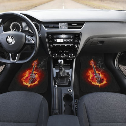 Be Unique With Electric Guitar Burned In Flaming Flower Car Floor Mats
