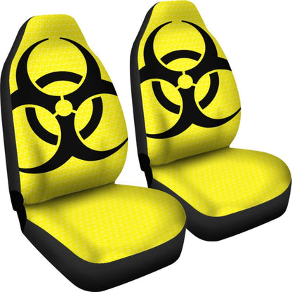 Black Biohazard Sign Yellow Background Car Seats Covers