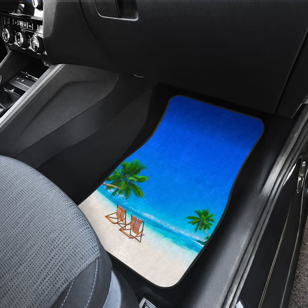 Beautiful Beach Car Floor Mats With Chairs And Palm Tree