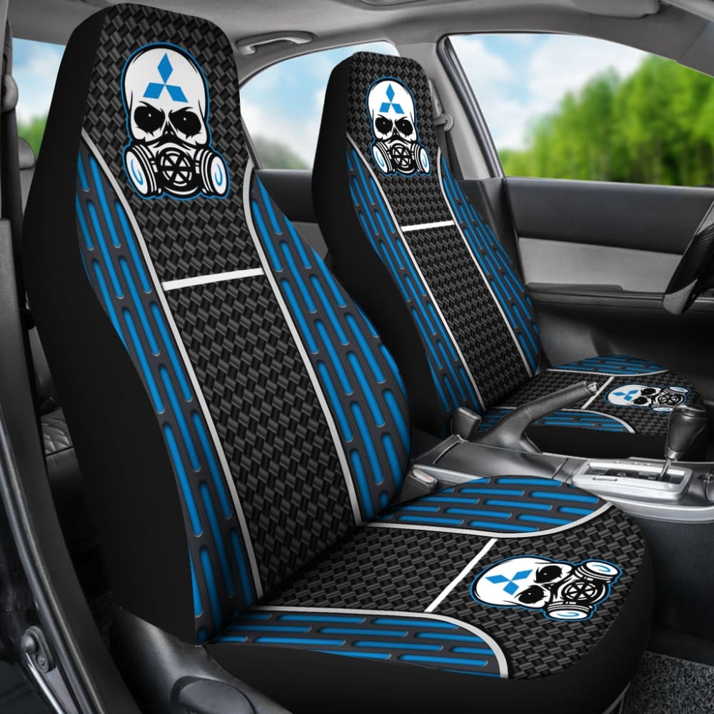 Black Blue Poison Gas Skull Mitsubishi Car Seat Covers