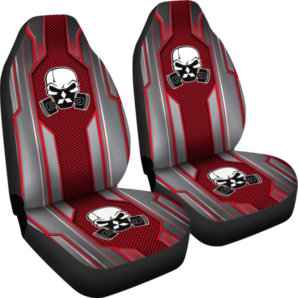 Black Red Mechanic Skull Mitsubishi Car Seat Covers