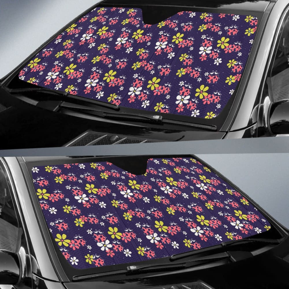 Beautiful Ladybug Funny Flower Print Car Auto Sun Shade