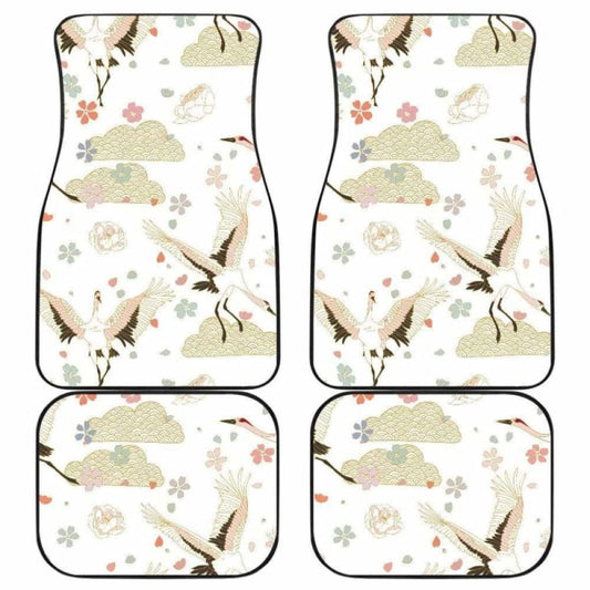 Beautiful Japanese Cranes Pattern Front And Back Car Mats