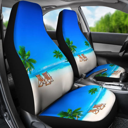 Beautiful Beach Car Seat Covers With Chairs And Palm Tree