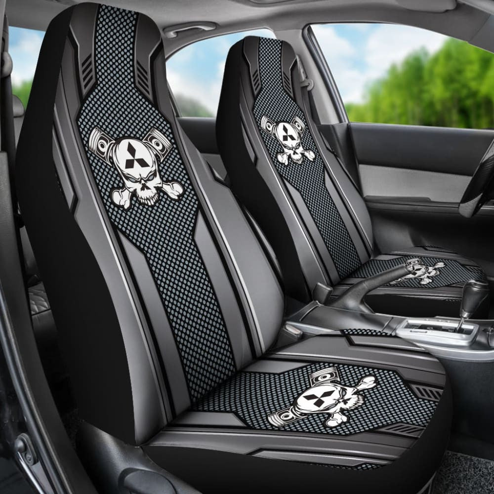Black Grey Mechanic Skull Mitsubishi Car Seat Covers
