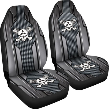 Black Grey Mechanic Skull Mitsubishi Car Seat Covers