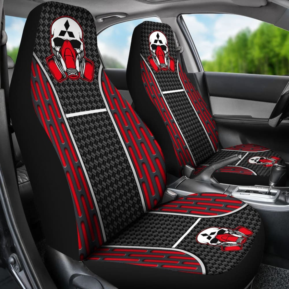 Black Red Poison Gas Skull Mitsubishi Car Seat Covers
