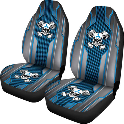 Black Blue Mechanic Skull Mitsubishi Car Seat Covers