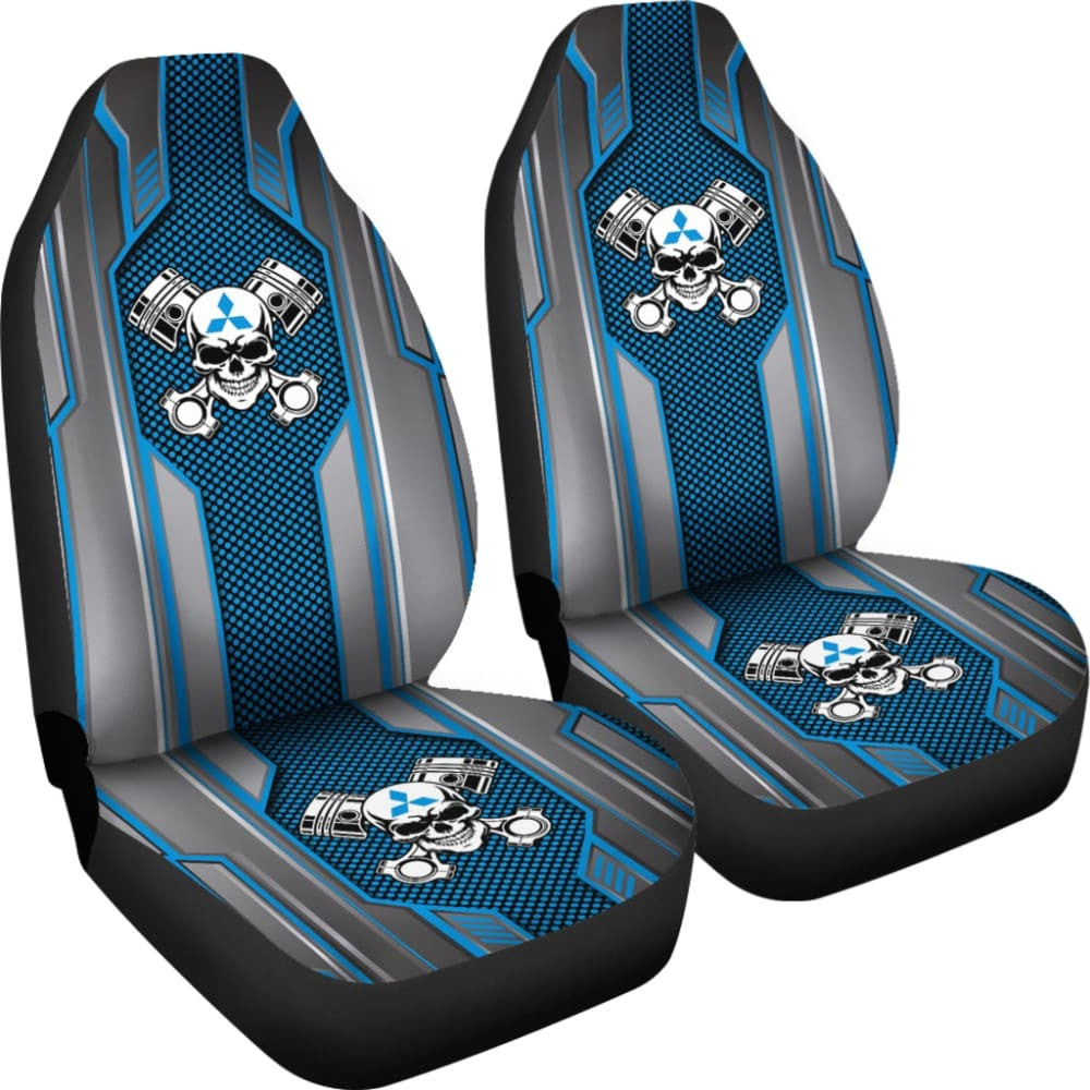 Black Blue Mechanic Skull Mitsubishi Car Seat Covers
