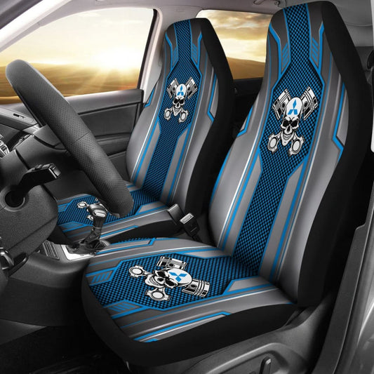 Black Blue Mechanic Skull Mitsubishi Car Seat Covers
