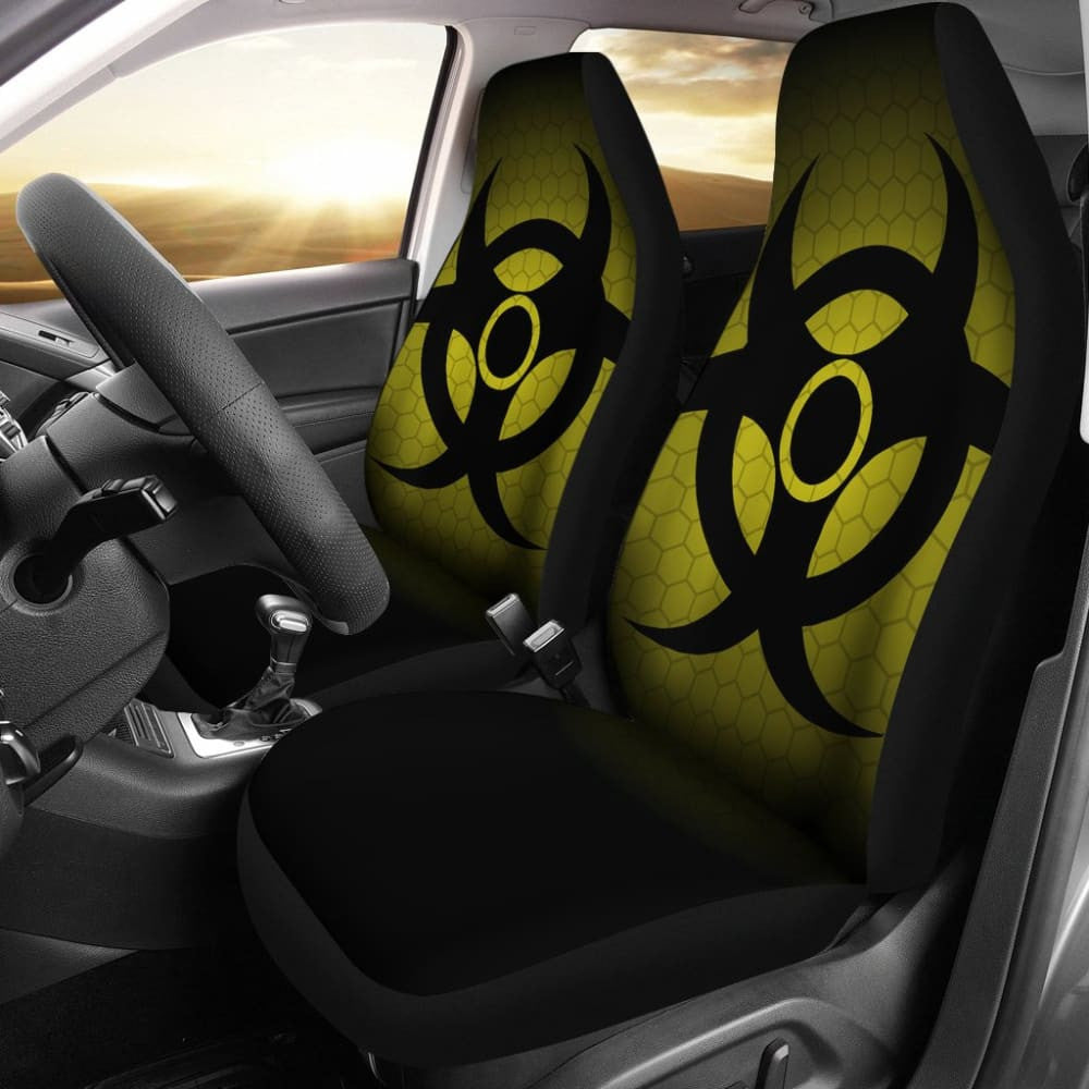 Black Biohazard Warning Yellow Background Car Seats Covers