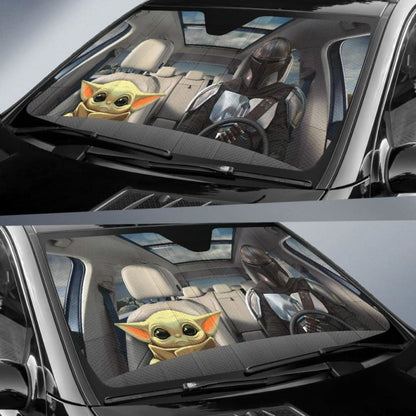 Baby Yoda & Mandalorian Car Auto Sun Shade Star Wars Windshield