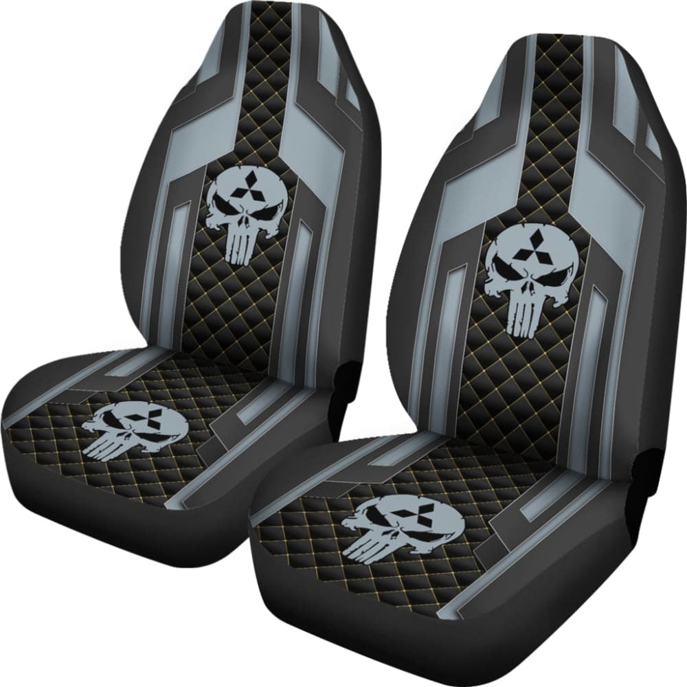 Black Grey Punisher Skull Mitsubishi Car Seat Covers