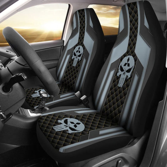 Black Grey Punisher Skull Mitsubishi Car Seat Covers