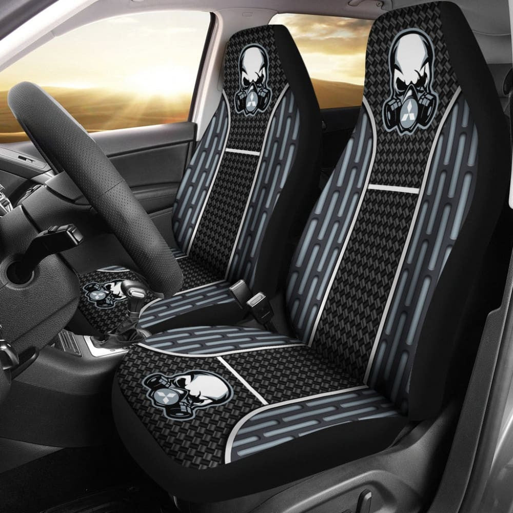 Black Grey Poison Gas Skull Mitsubishi Car Seat Covers
