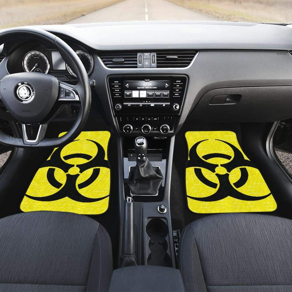 Black Biohazard Sign Yellow Background Car Floor Mats