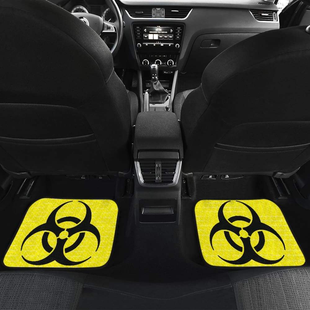 Black Biohazard Sign Yellow Background Car Floor Mats