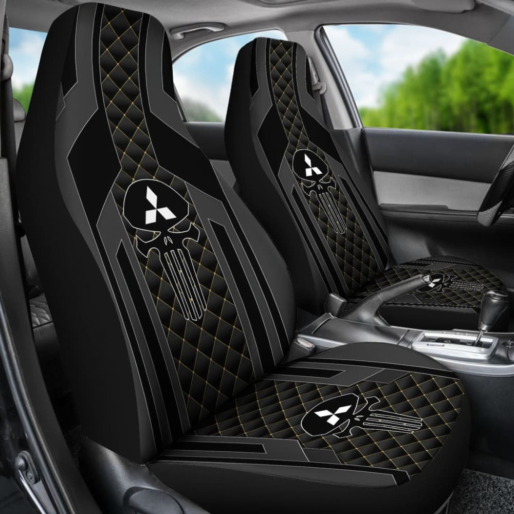 Black Themed Punisher Skull Mitsubishi Car Seat Covers