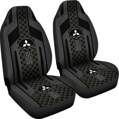 Black Themed Punisher Skull Mitsubishi Car Seat Covers