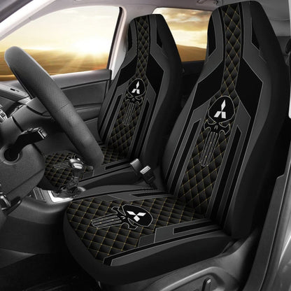 Black Themed Punisher Skull Mitsubishi Car Seat Covers