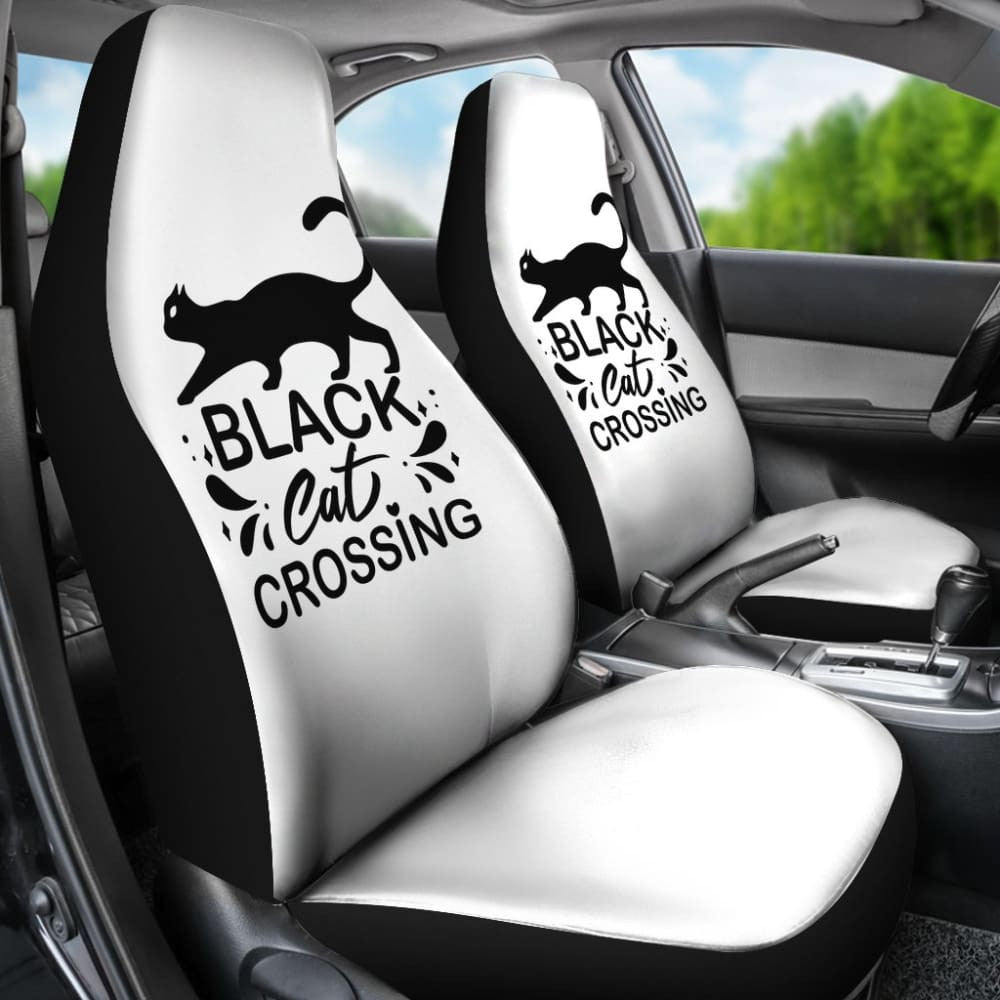 Black Cat Crossing Halloween Gift Car Seat Covers