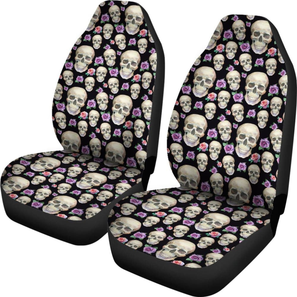 Black With Skulls And Roses Car Seat Covers