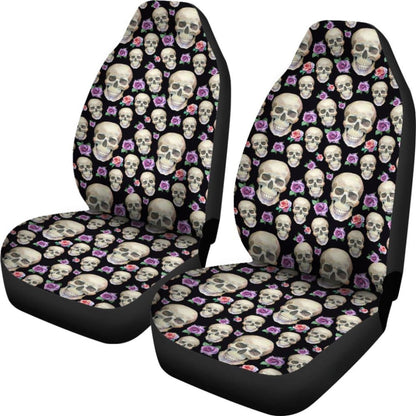 Black With Skulls And Roses Car Seat Covers