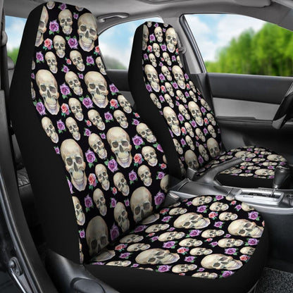 Black With Skulls And Roses Car Seat Covers