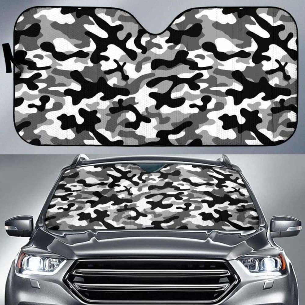 Black White Camo Camouflage Pattern Car Auto Sun Shades