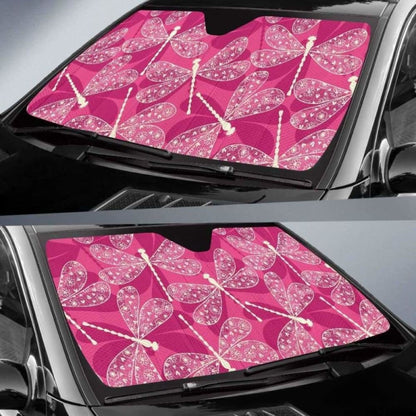 Beautiful Dragonfly Pink Background Car Auto Sun Shades