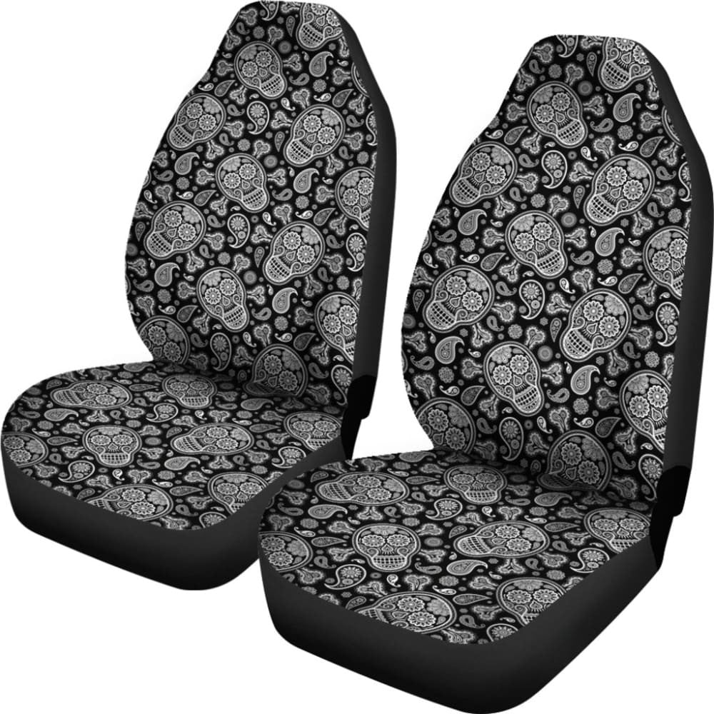 Black & White Sugar Skulls Car Seat Covers Set
