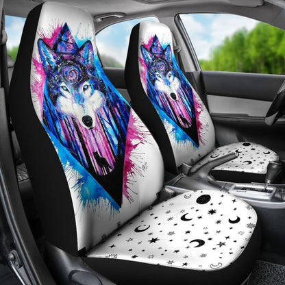 Black And Blue Wolf Car Seat Covers
